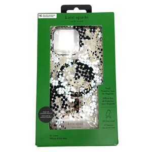 NIB $60 Kate Spade Protective Case iPhone 15 Pro Max Black White Floral Crystals